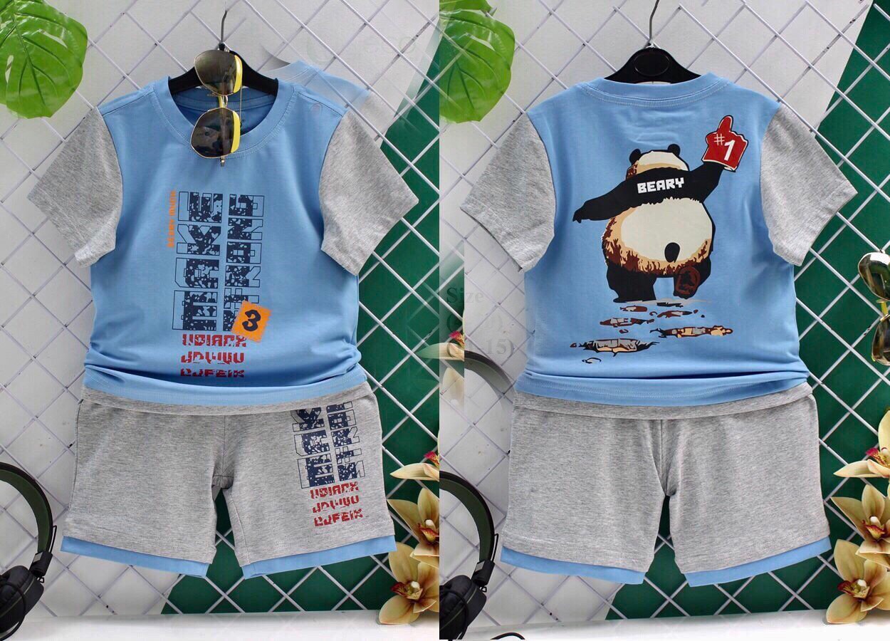 Bộ quần áo cotton in hình mặt sau và trước dành cho bé