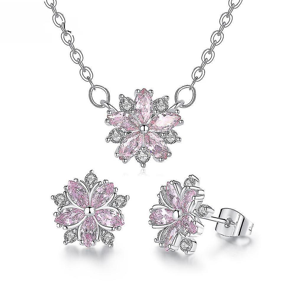 Bộ đồ trang sức hoa cánh hoa lãng mạn micro dát đôi tai cổ áo cho món quà sinh nhật