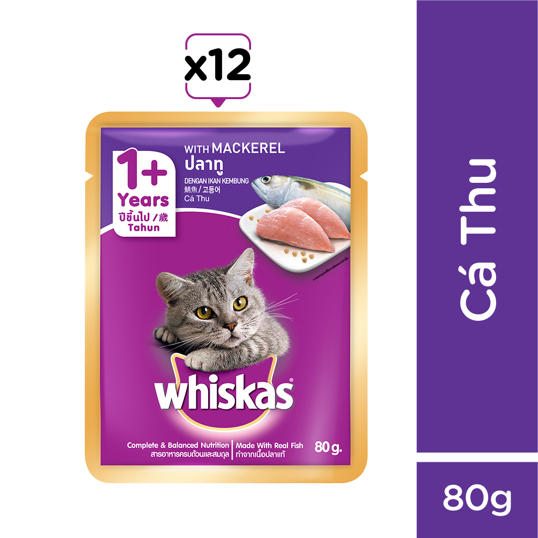 Bộ 12 túi thức ăn cho mèo Whiskas vị cá thu 80g