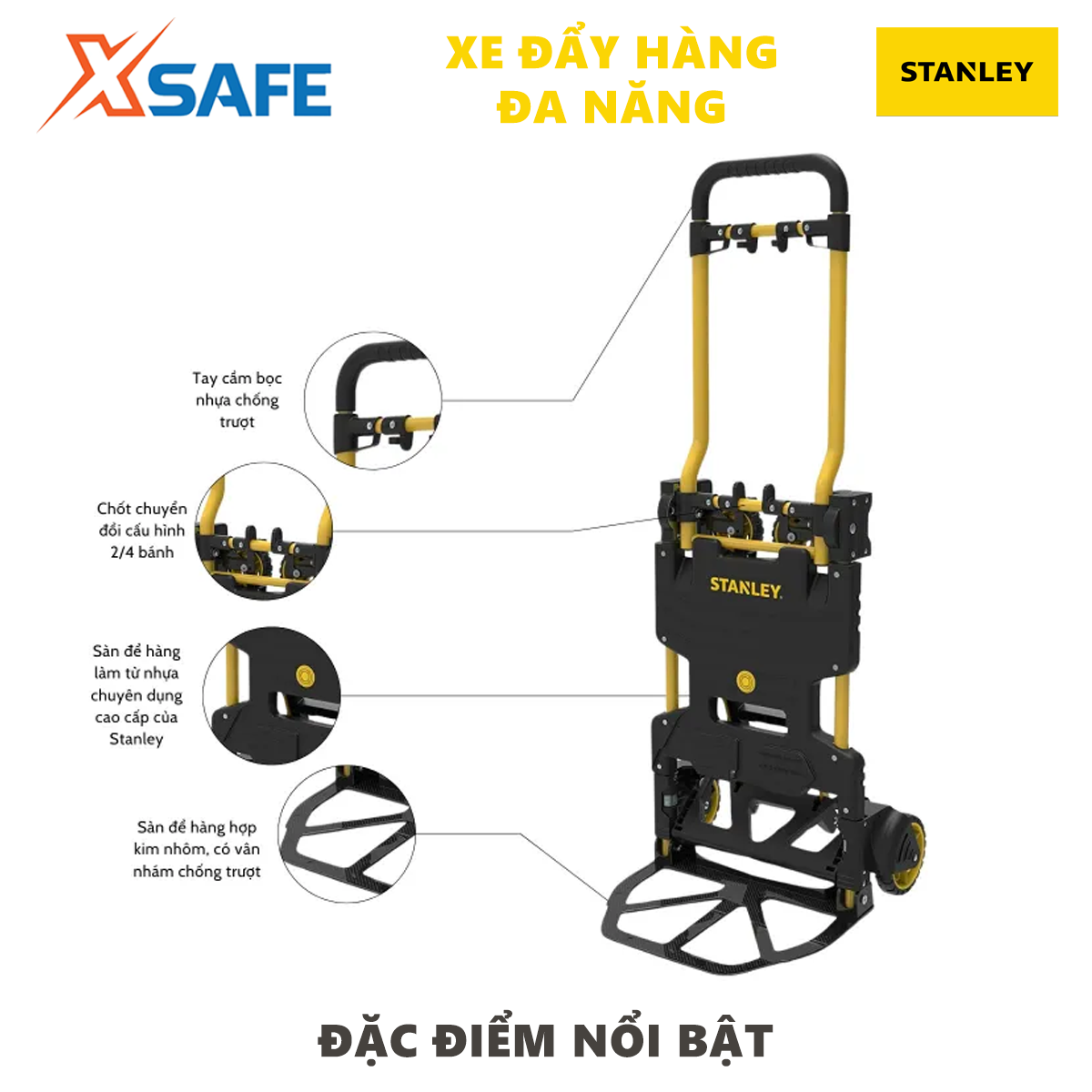 Xe đẩy hàng đa năng Stanley SXWTD-FT585 | xe đẩy tay kích thước khi xếp gọn 40.5 x 12.5 x 66cm tải trọng 70Kg (2 bánh), 137Kg (4 bánh) vận chuyển hàng hóa chuyên nghiệp