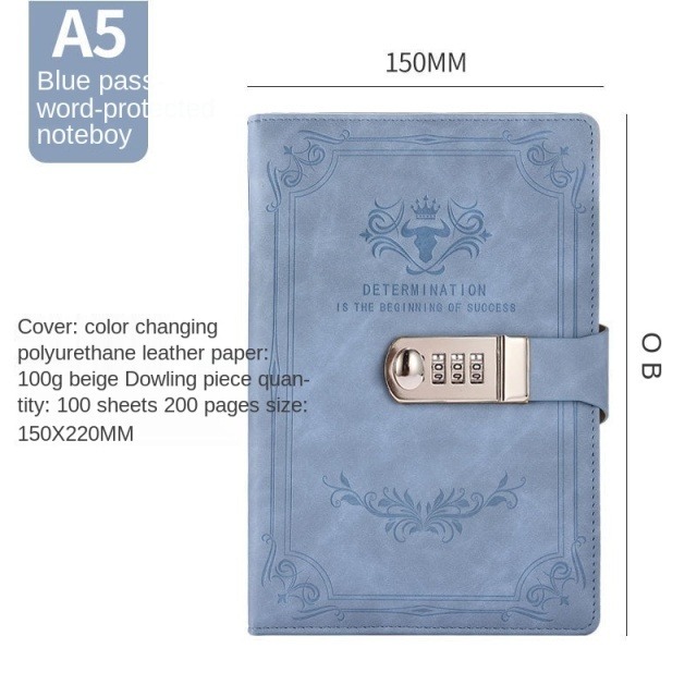Sổ tay có khoá mật khẩu 200 Trang A5 Retro bìa da PU cao cấp Sách Nhật Ký Văn Phòng Phẩm Notebook