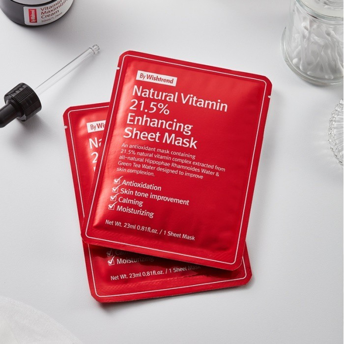 Mặt nạ giấy dưỡng trắng da mờ thâm By Wishtrend Natural Vitamin C 21.5 Enhancing Sheet Mask 23ml