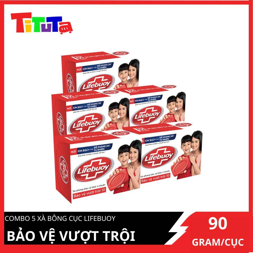 Combo Xà bông cục 90g x5 Lifebuoy Sạch khuẩn Sạch 99.9% vi khuẩn và bảo vệ khỏi vi khuẩn tốt hơn gấp 10 lần vượt trội tốt nhất Bảo vệ vượt trội 10 Công thức chứa ion Bạc+ cùng đề kháng da tự nhiên