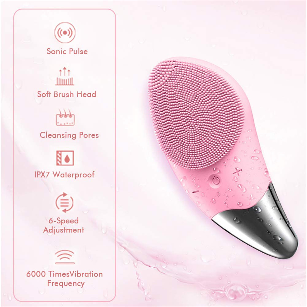 Máy Rửa Mặt Làm Da Sạch Sâu, Chống Lão Hóa Và Nâng Cơ Da  HTS Facial Brush Ion Sonic-6 Cấp Tốc Độ Tích Hợp Sóng Âm-BR 020+ Dụng Cụ Rửa Mặt và Massage Mặt Silicon Mềm Dẻo HT SYS Facial Cleansing Fad-[ COMBO 01]