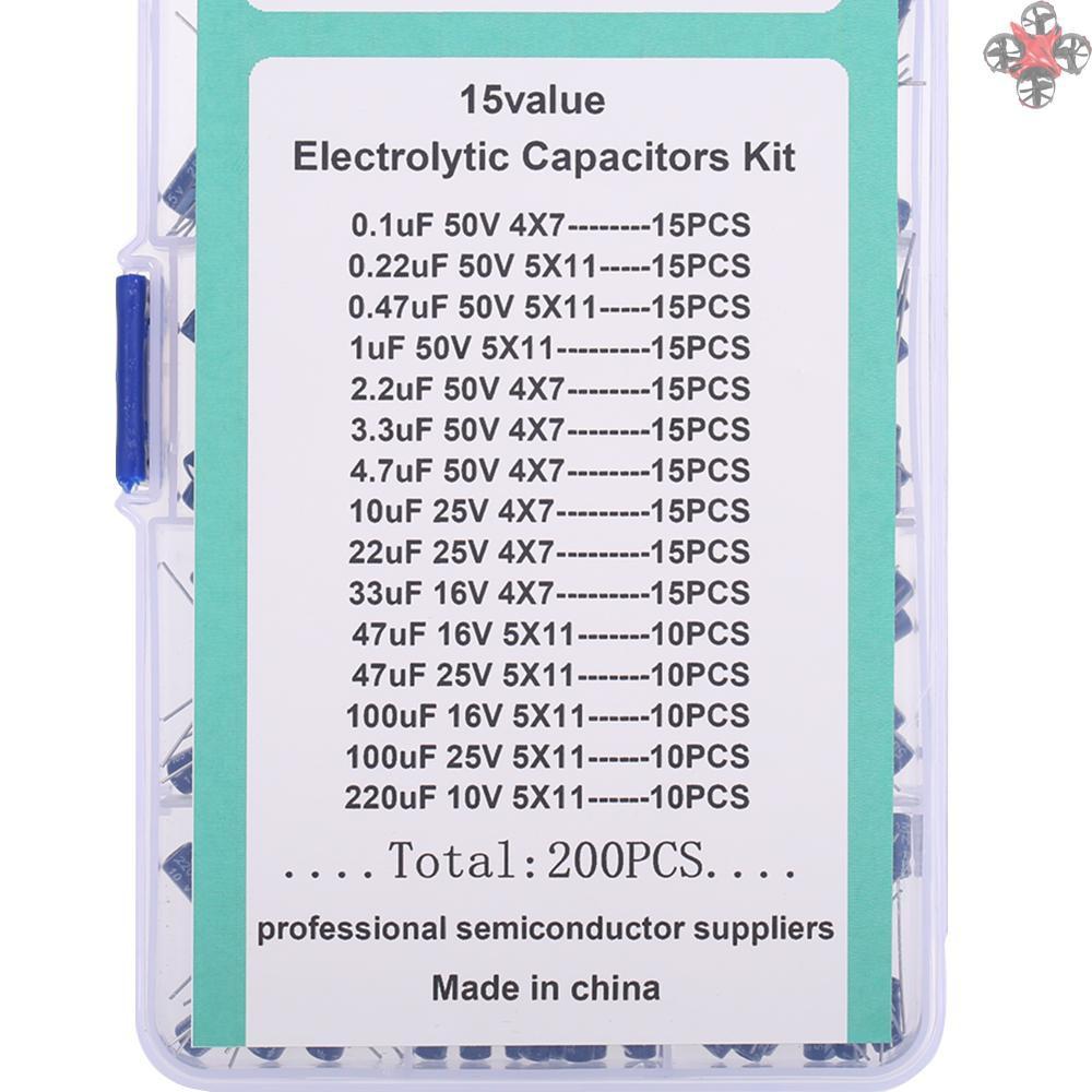 CTOY 200PCS 15Values Electrolytic Capacitors Kit with Box
