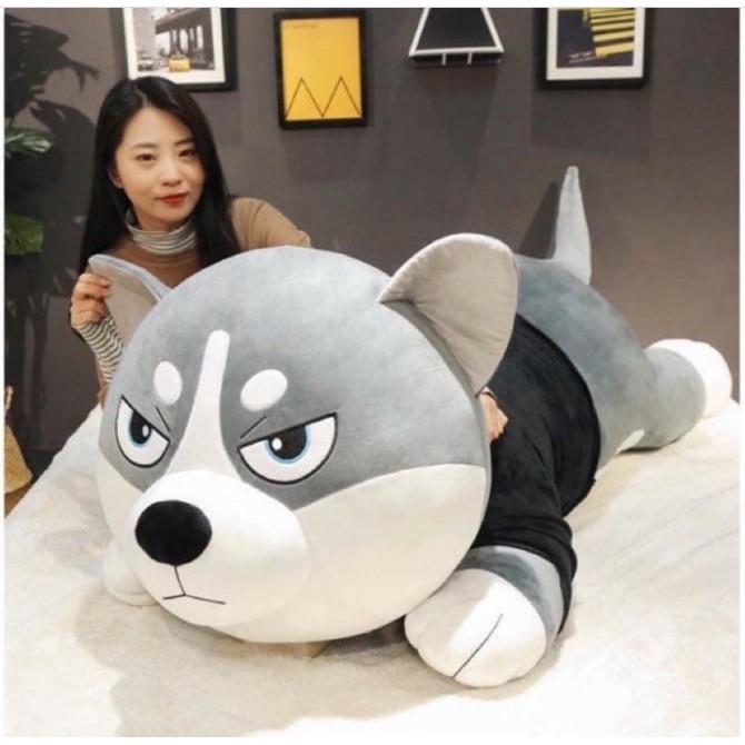 Gấu Bông Chó Husky Mặt Ngáo Size 1m5 Siêu To Khổng Lồ, Thú Nhồi Bông Chó Cao Cấp