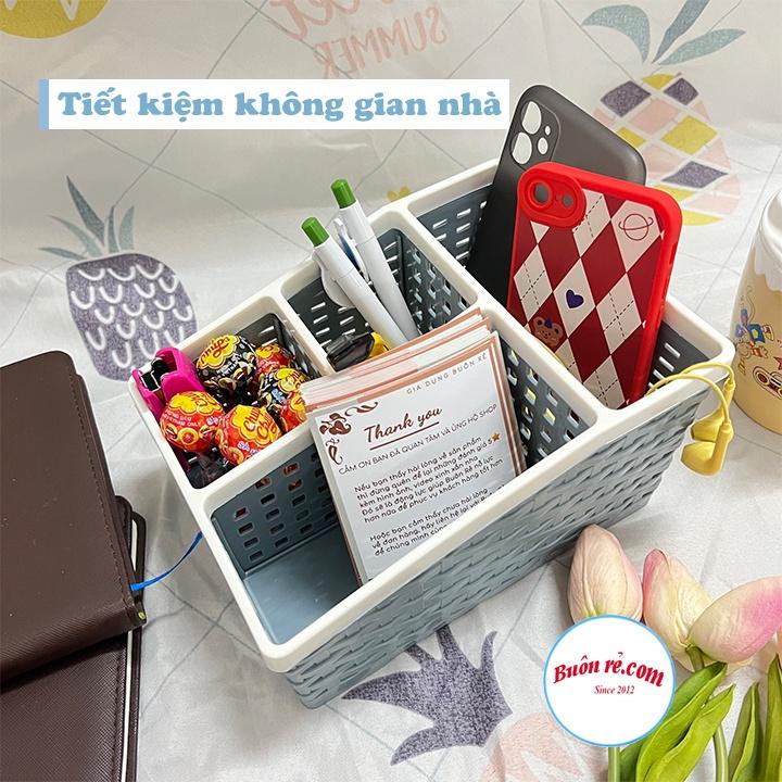 Khay nhựa tiện ích 4 ngăn Việt Nhật 2 size , khay 4 ngăn để bàn đựng bút, đồ dùng đa năng
