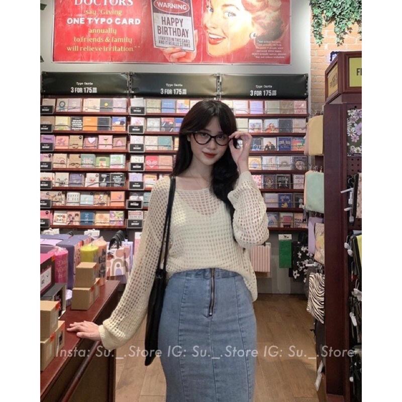 Set áo len lưới mix áo 2 dây len đồng màu hàng Quảng Châu