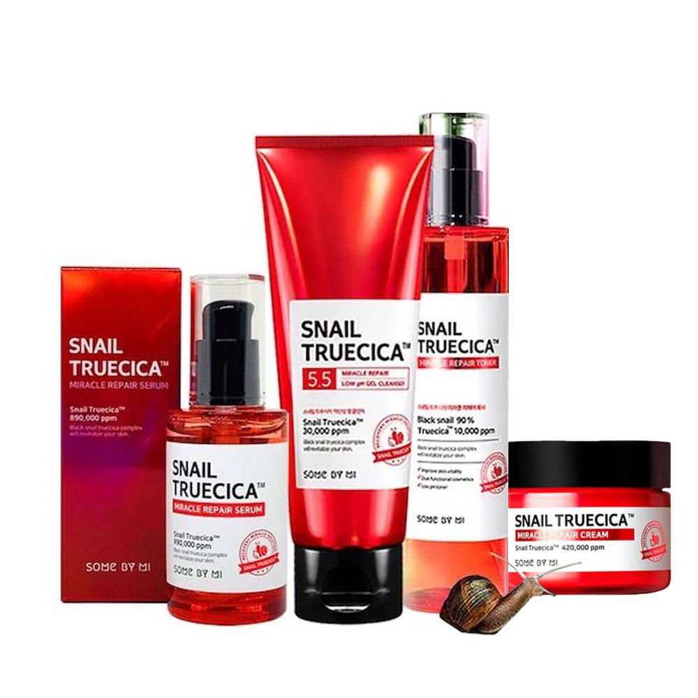 Bộ 4 sản phẩm dưỡng phục hồi da, cải thiện sẹo lõm Some By Mi Snail Truecica Miracle Repair