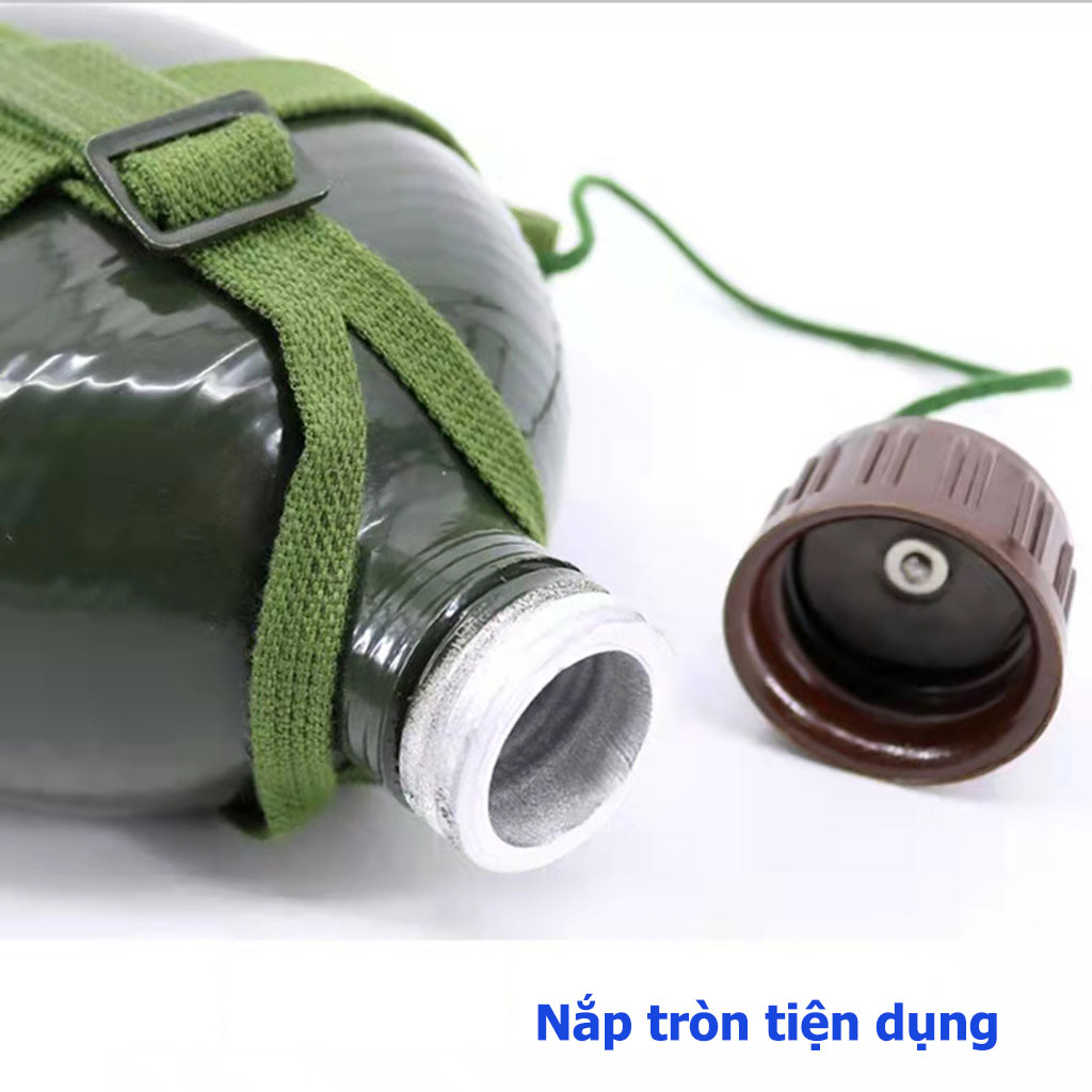 Bình Tông Nhôm Xanh AZO Đựng Nước Dung Tích 1,2L Tiện Dụng (Loại Cực Dày), Chất Liệu Vỏ Nhôm  Cao Cấp Dây Đeo An Toàn Tiện Dụng