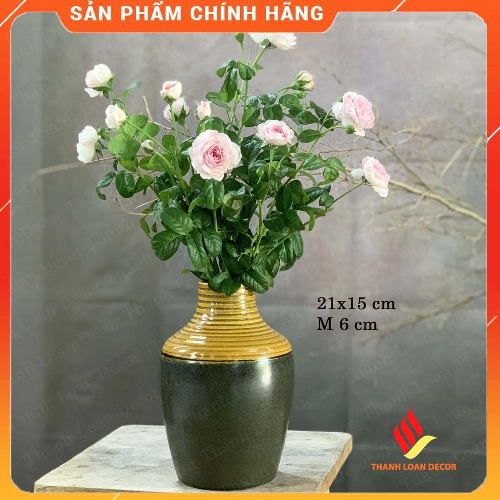 Lọ hoa gốm Bát Tràng decor cao cấp 21 cm - Bình hoa trang trí cỡ vừa - Men nâu hỏa biến hổ phách