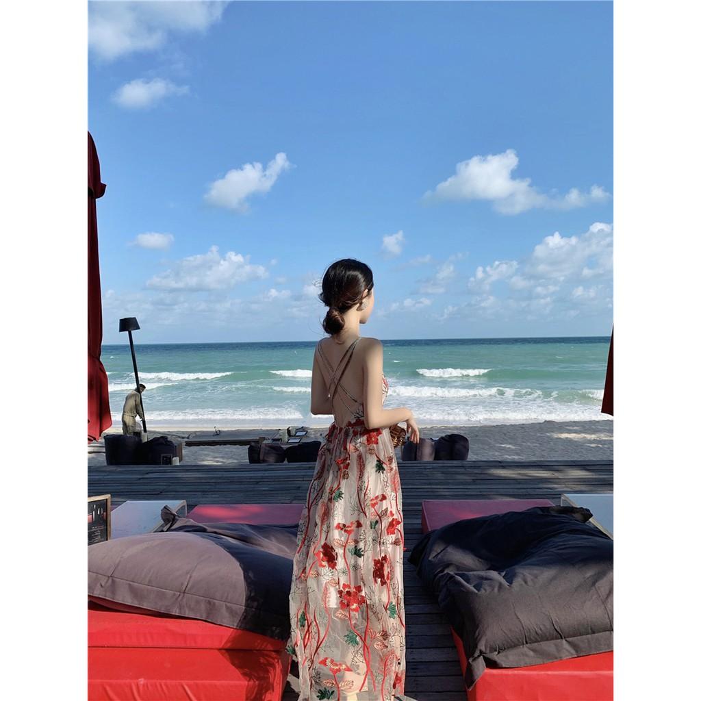 ĐẦM MAXI HỞ LƯNG HOA THÊU NỔI HÀNG QUẢNG CHÂU LOẠI ĐẸP