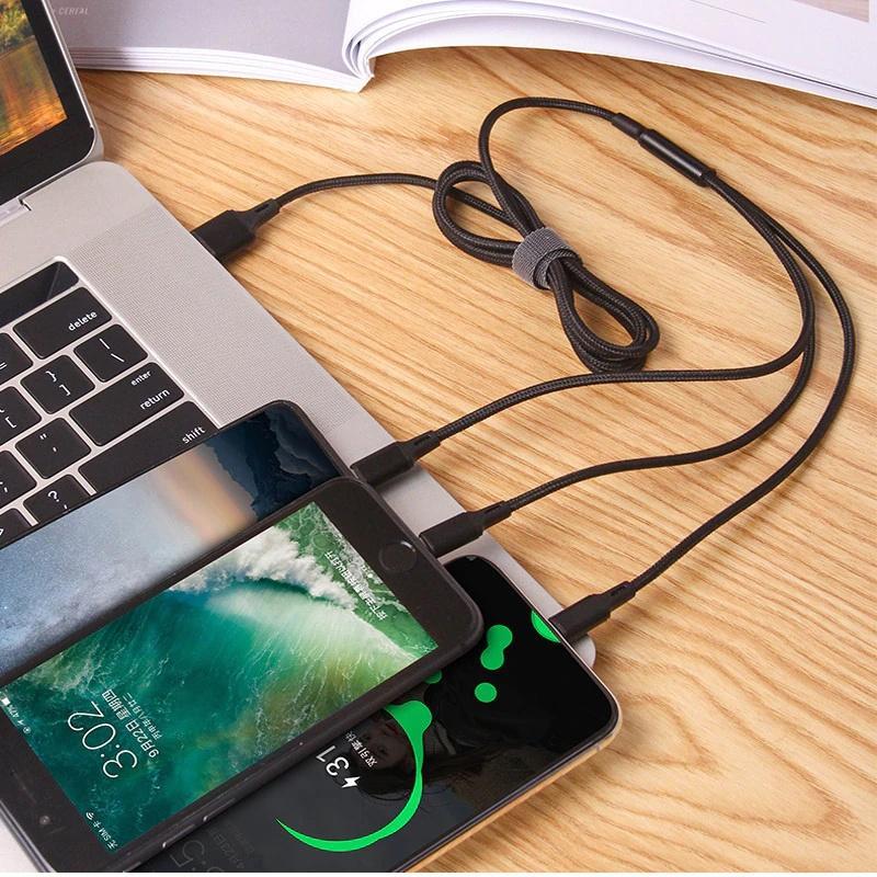 Dây Cáp Sạc Nhanh 3 Trong 1 Micro USB Type C Xiaomi Cho iPhone / Huawei