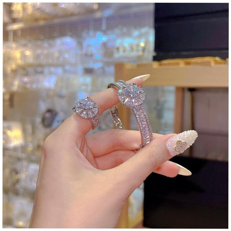 Set bộ Vòng tay và nhẫn nữ xi bạch kim siêu sáng siêu bền Kami