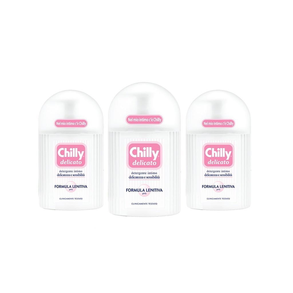 Combo 3 chai Dung dịch vệ sinh phụ nữ Chilly Delicato - Dưỡng mềm mại, sạch dịu êm - số 1 tại Italy-