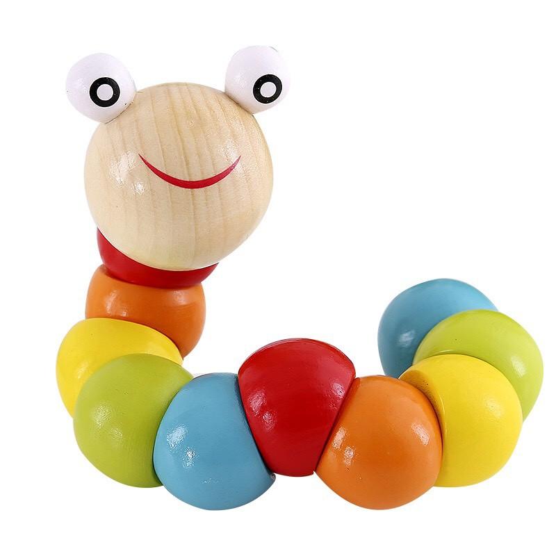 Đồ chơi con sâu gỗ uốn dẻo nhiều màu sắc đáng yêu cho bé BT016