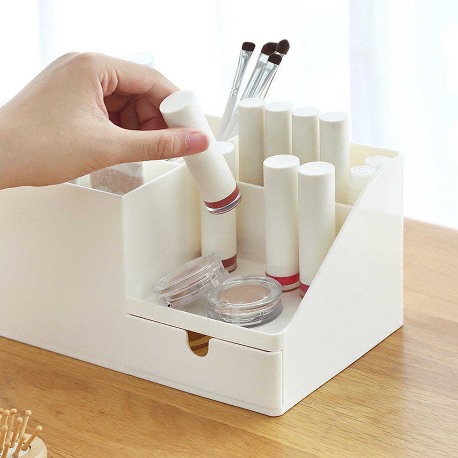 Plastic Desk Organizer 6 Compartments with Pen Holder, Drawer and Book Stand for Home Office and School