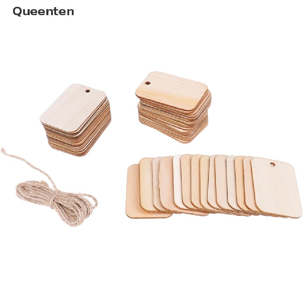 Queenten 50pcs Ornament Wood Planks Tags Wooden Hanging Labels Sheet DIY Engraving Crafts QT