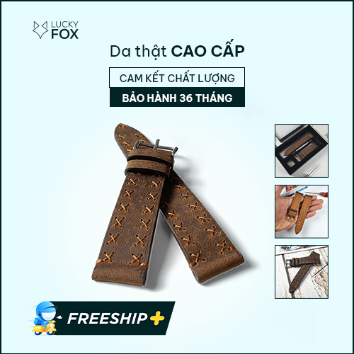 Dây đồng hồ nam thủ công dây da bò sáp AL117 Size 20/Size 22 CAM KẾT CHẤT LƯỢNG - Y HÌNH - BH 3 năm