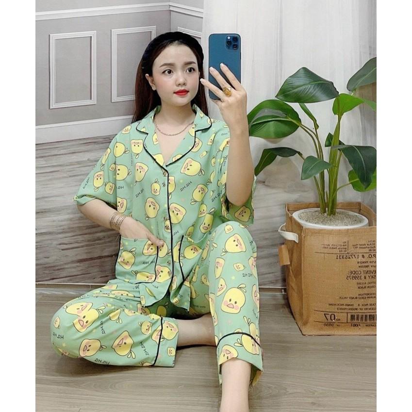 Đồ bộ ngủ mặc nhà pijama, tay ngắn cánh dơi quần dài, vải lụa siêu mềm mại