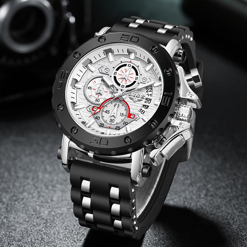 2023 Đồng hồ thời trang mới Lige Mens Watches Top Brand sang trọng Dial Big Military Quartz Watch WaterProof Sport Chronograph Watch