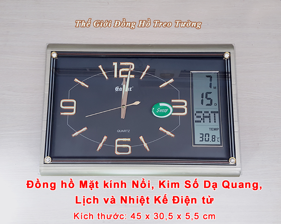 Đồng hồ Eastar Chữ nhật Dạ Quang (*), Kim Trôi &amp; Màn hình Điện tử Lịch, Nhiệt Độ