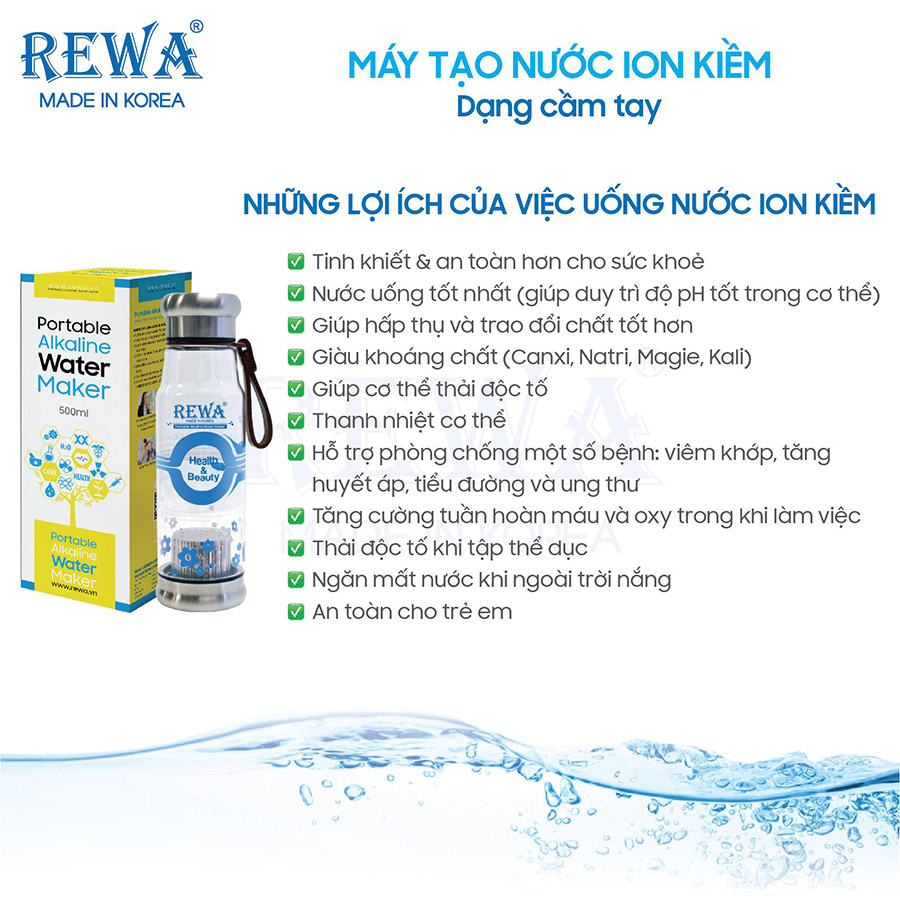 Máy Tạo Nước Ion Kiềm Cầm Tay Rewa RW-AK-1700 (500ml) - Hàng chính hãng