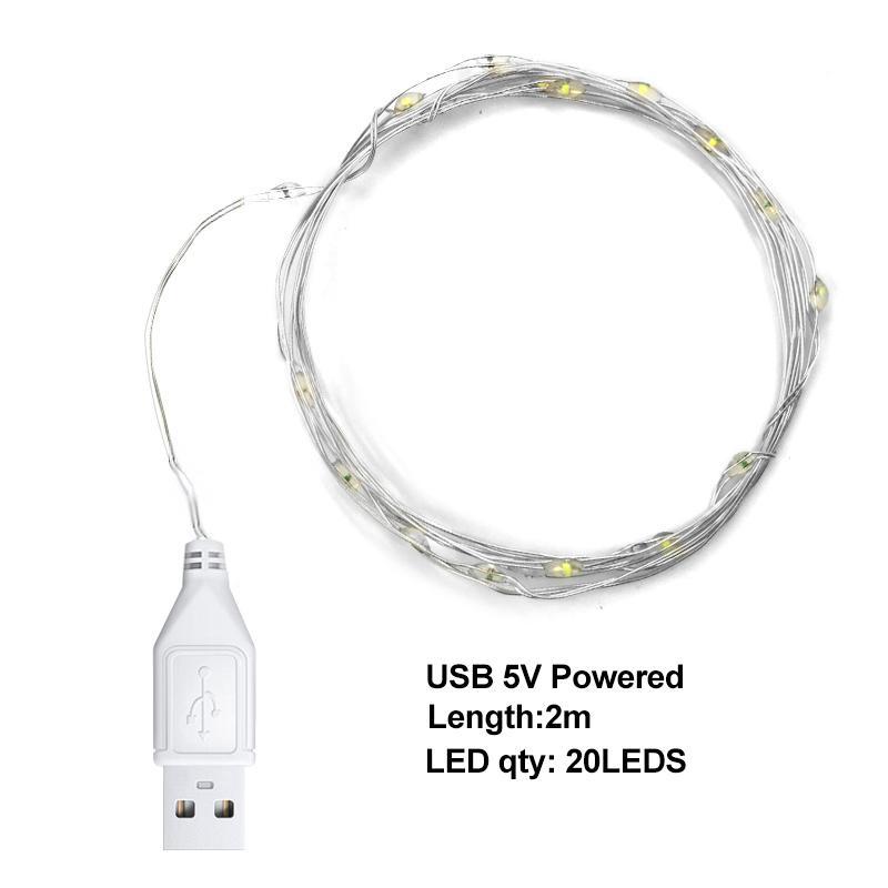 Dây đèn LED dài 2m 20 bóng có phích cắm USB