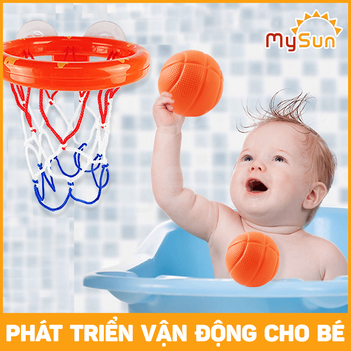 Bộ đồ chơi bóng rổ treo tường mini trong phòng nhà tắm cho bé vận động thể thao MySun