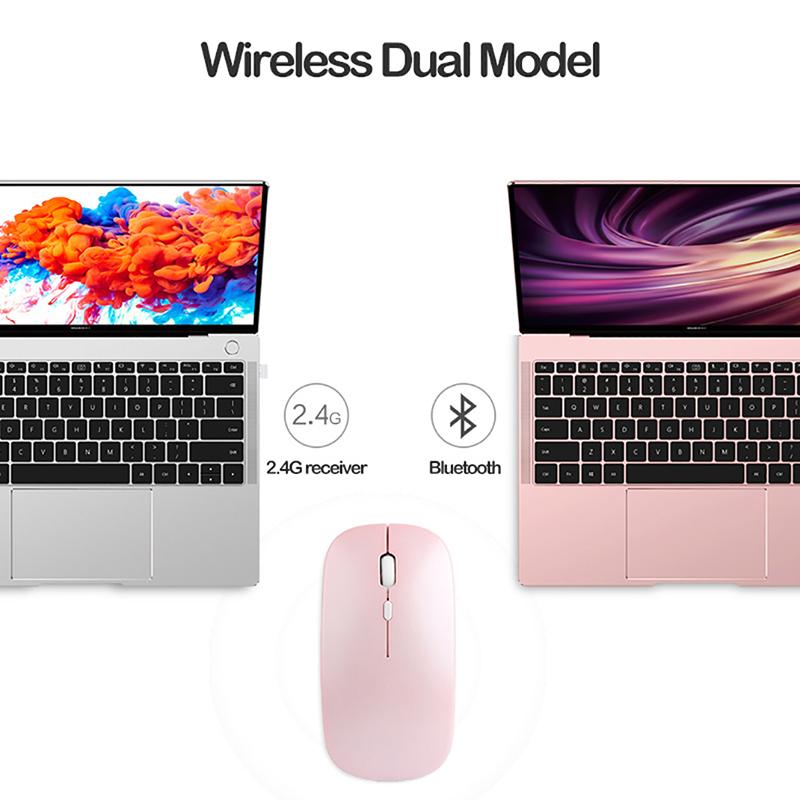 2.4Ghz + Bluetooth Hai Chế Độ Không Dây Chuột 800/1200/1600 DPI Sạc Thiết Quang Di Động Chuột Máy Tính PC Miếng Lót