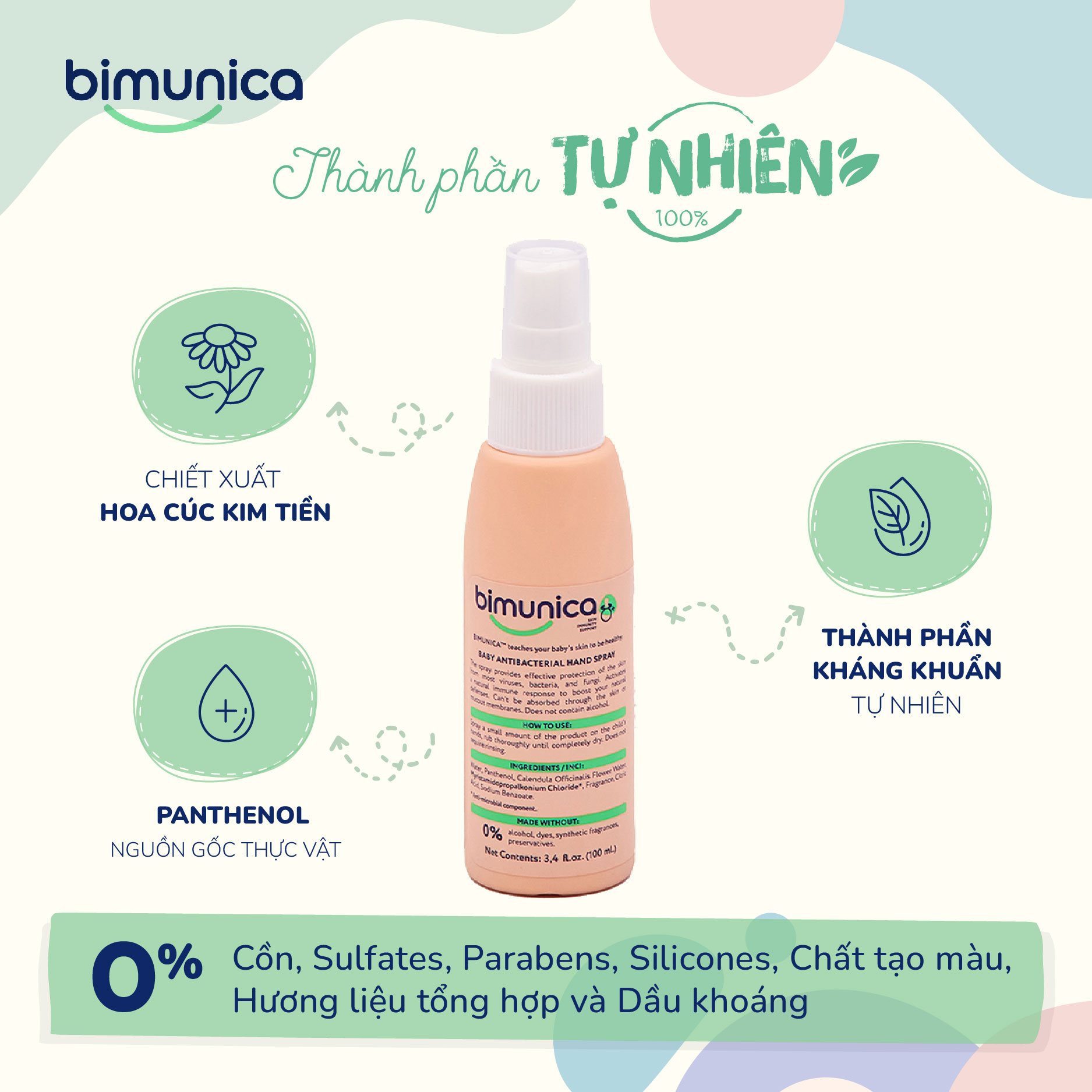 [QUÀ 220K] Combo Sữa Tắm Gội 2in1 (500ml) & Xịt Rửa Tay Khô BIMUNICA cho bé 0+ - Không Cồn, Không Xà Phòng