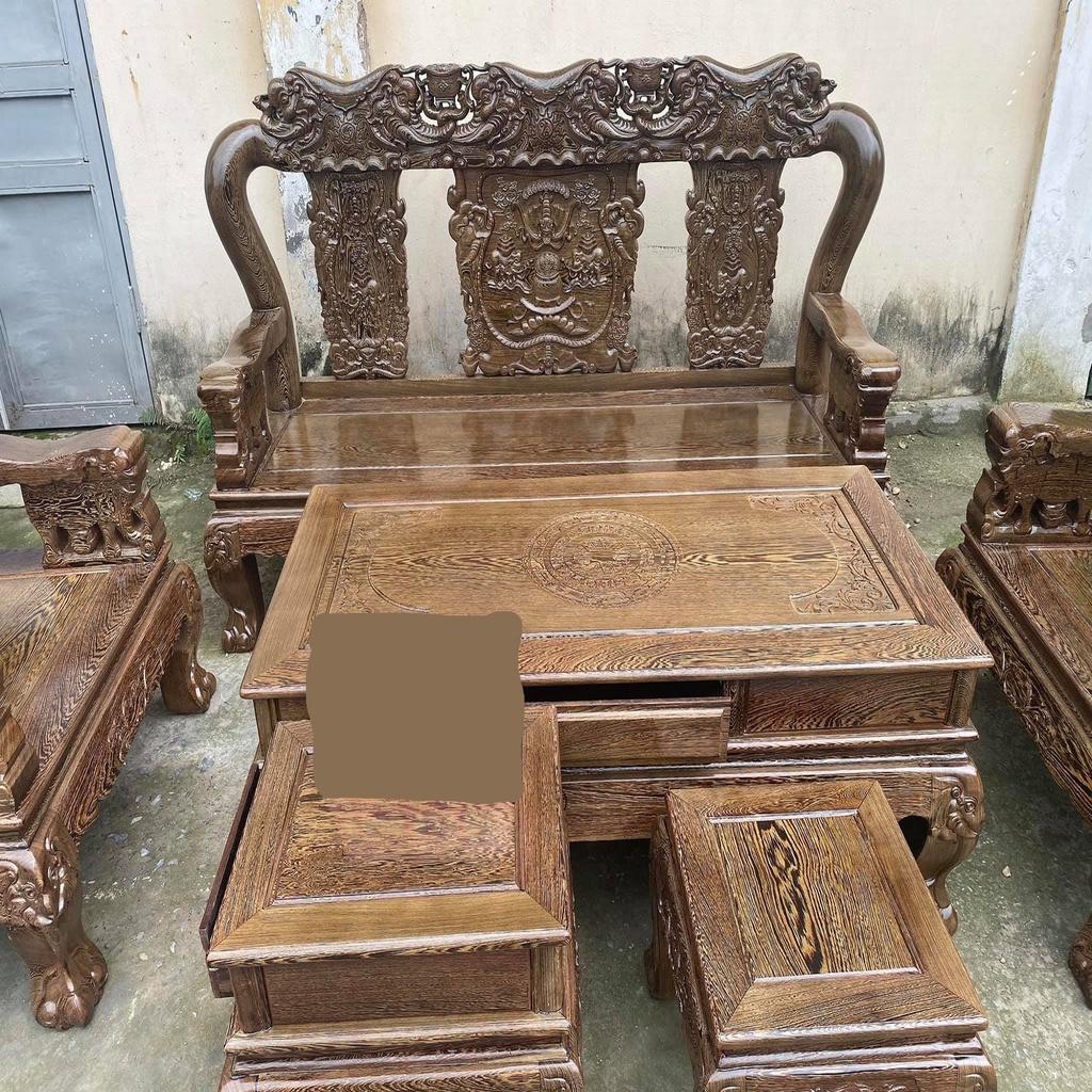 Bộ Bàn Ghế Minh Quốc Voi Gỗ Mun Đuôi Công