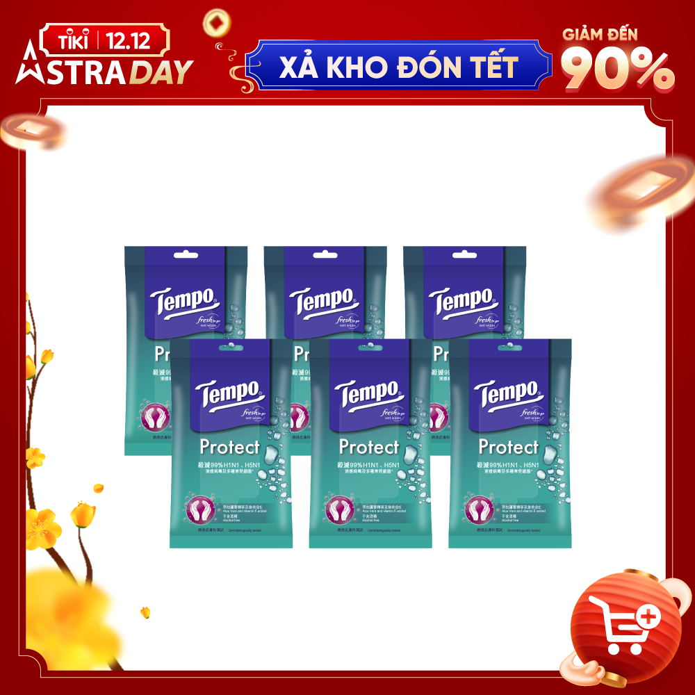 gói Khăn giấy ướt diệt khuẩn Tempo Protect Wet Wipes (Gói 10 tờ)