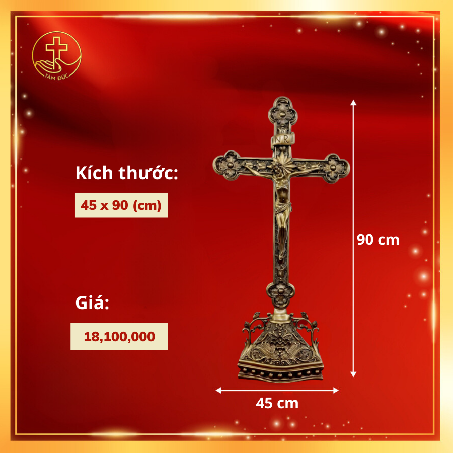 Thánh giá hoa đào có đế cao 90cm - Sản phẩm Công Giáo Tâm Đức - Tượng Đồng