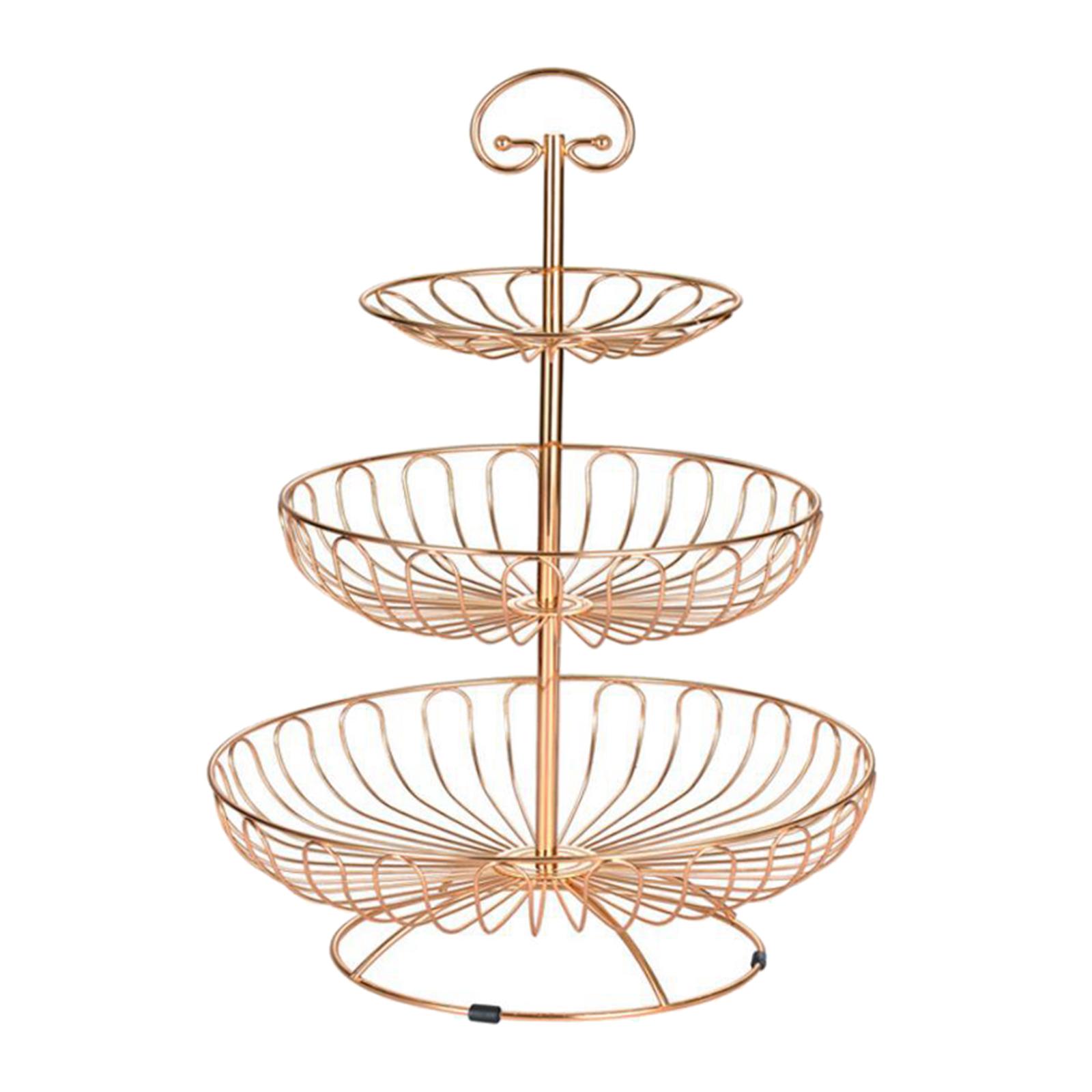 3 Layers Wire Basket Stand Kitchen Countertop Organizer Fruit Vegetable Bowl