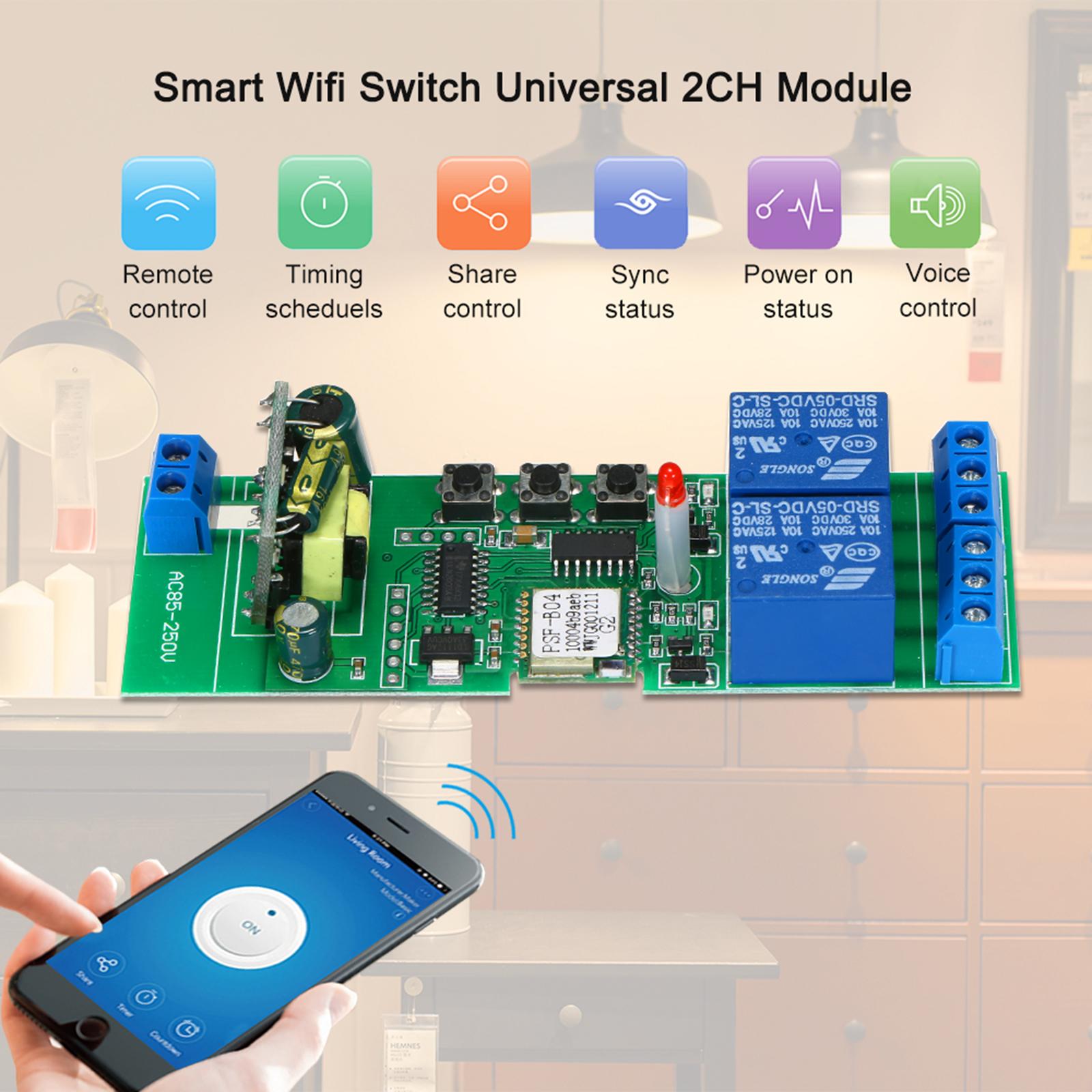 EWeLink Smart Wifi Switch Universal Module 2CH AC85-250V Wireless Switch Timer Phone APP Remote Control Compatible with "Amazon" Alexa Google Home Voice Control for Smart Home