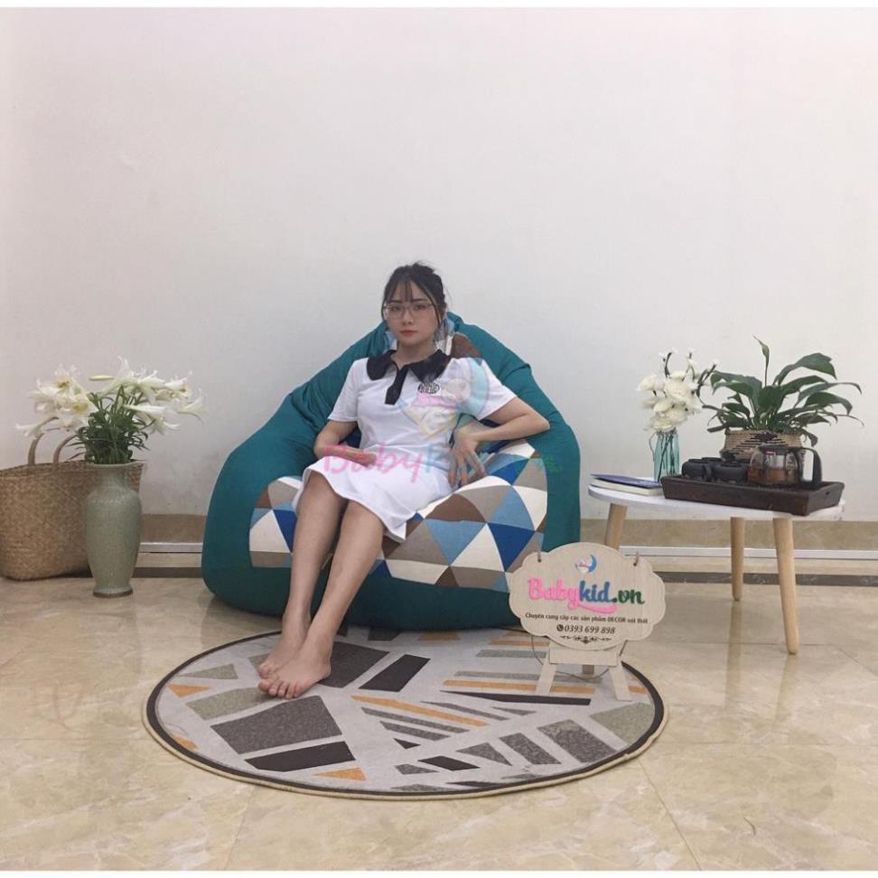 Ghế xốp dáng lê, size XL, canvas tam giác xanh mix cổ vịt kaki, có xốp
