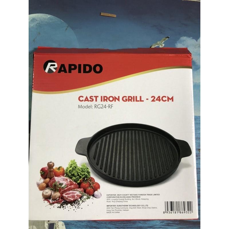 CHẢO GANG NƯỚNG RAPIDO SIZE 24CM, RG24-RF, DÙNG ĐƯỢC TRÊN MỌI LOẠI BẾP