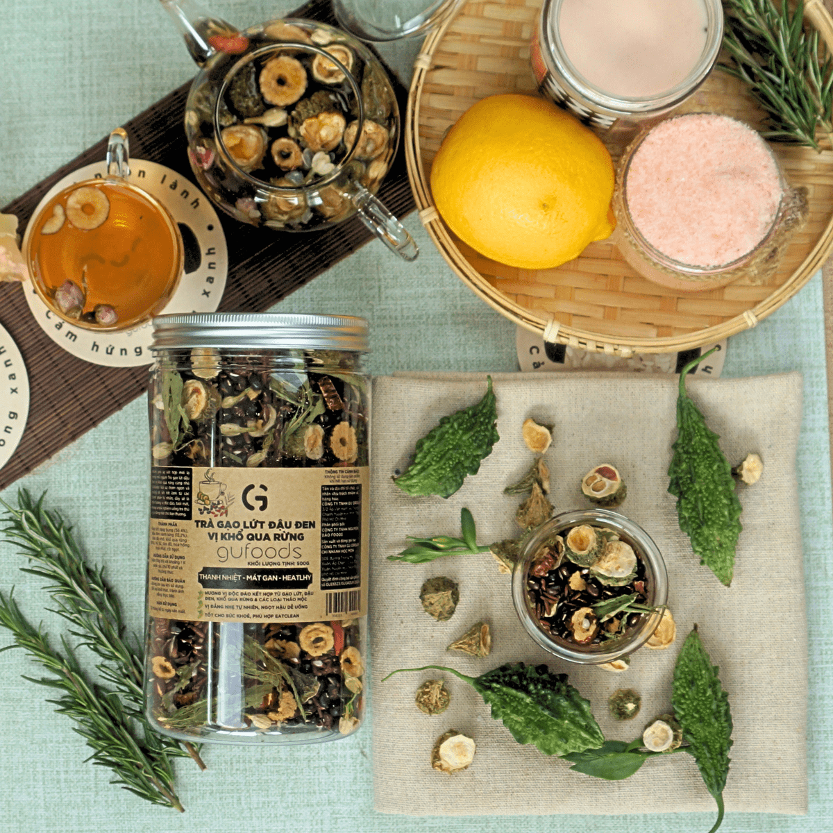 Trà gạo lứt đậu đen GUfoods vị Khổ qua rừng (Mướp đắng rừng) - Hương vị độc đáo, Giải nhiệt hiệu quả, Healthy, Eat clean