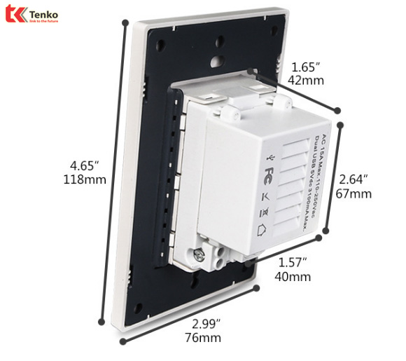 Ổ Cắm Điện Chuẩn Mỹ Chống Giật Tích Hợp USB TK-OCM2U - Chính Hãng Tenko