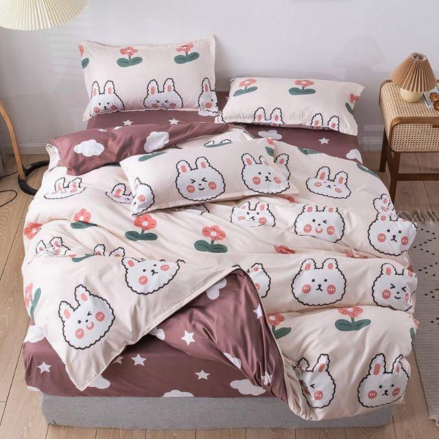 Bộ cotton poly Thỏ Béo Ga Nâu