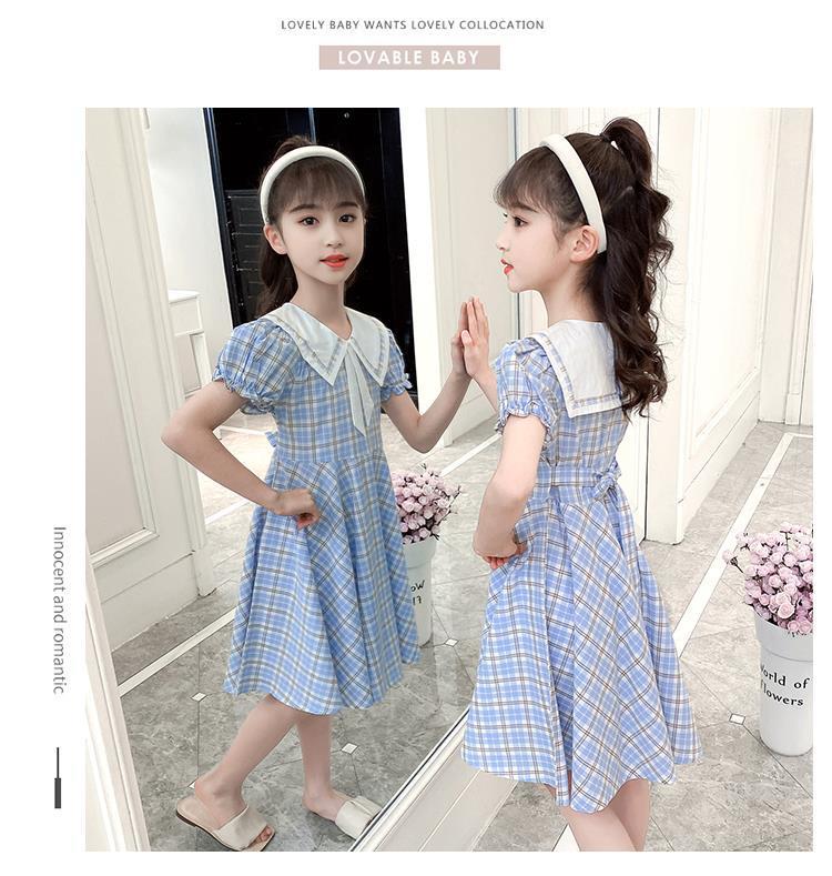TOBE1SHOP Váy mùa hè cho bé gái 2023 Trẻ em cổ áo hải quân Hàn Quốc váy kẻ sọc đỏ