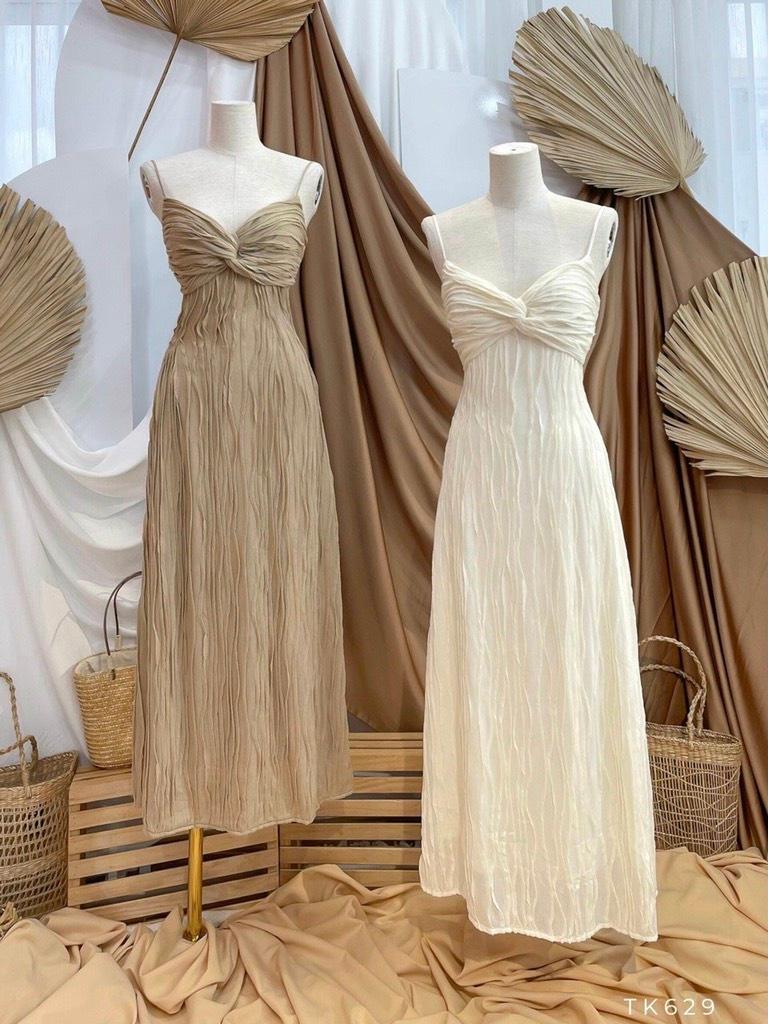 ĐẦM MAXI 2 DÂY VẢI GỢN