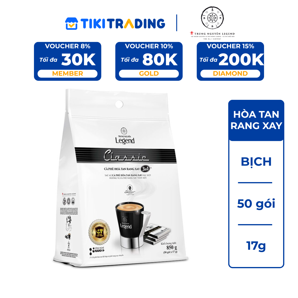 Trung Nguyên Legend - Cà phê sữa hoà tan rang xay 3in1 Classic - Bịch 50 gói x 17gr