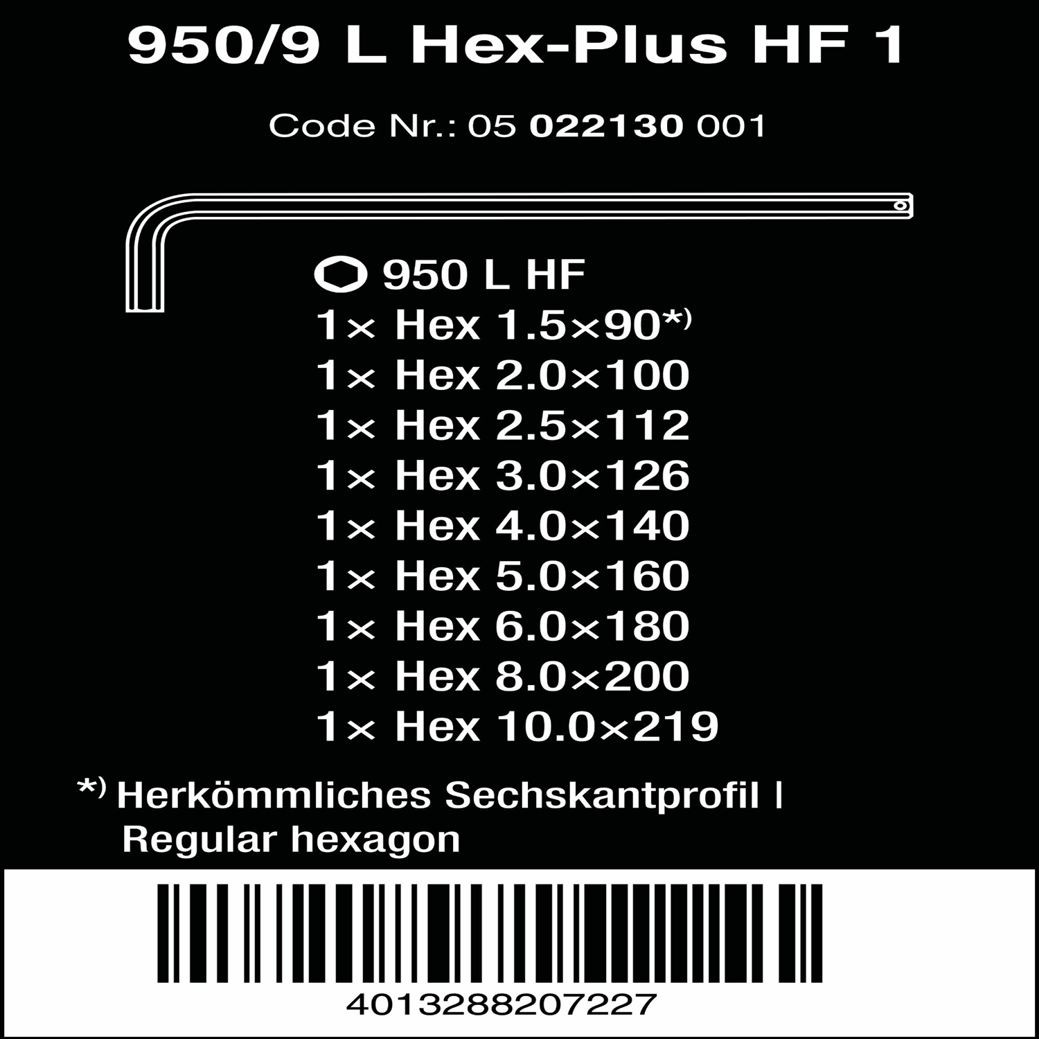 Bộ khóa lục giác có bi giữ 950/9 L Hex-Plus HF 1 hệ mét chrome-plated Wera 05022130001