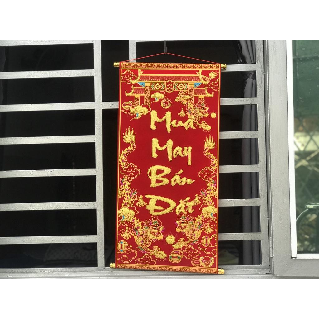 Liễn trang trí tết in chữ Việt Nam làm từ vải nhung