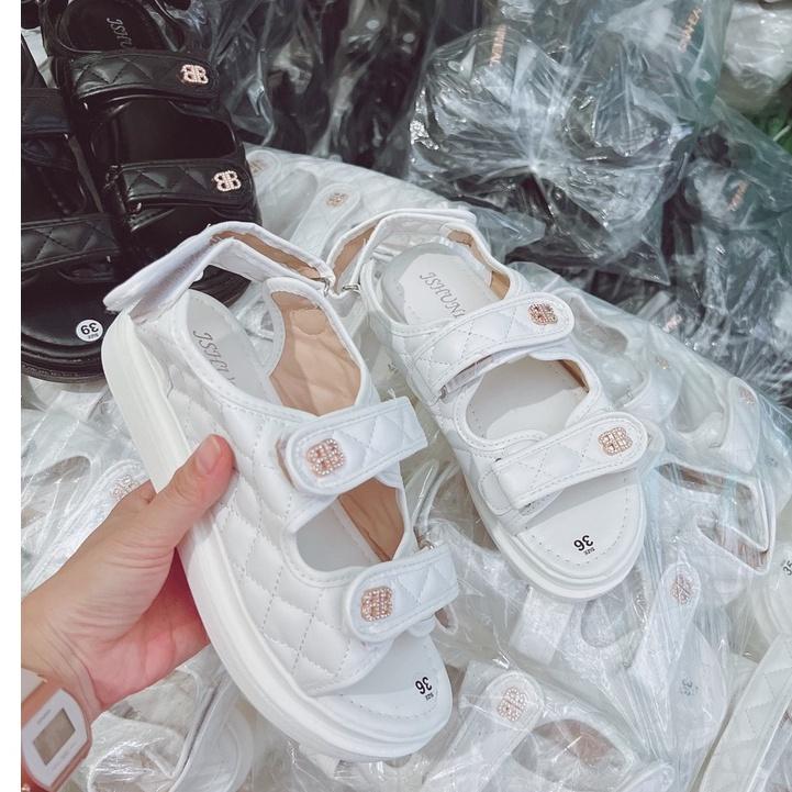 Dép sandal BB nữ quai dán khoá điều chỉnh đế bánh mì siêu nhẹ cao 3,5cm, hậu bánh mì( trần trám dán sau