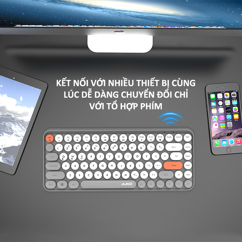 Bàn phím bluetooth Ajazz 308i thiết kế 84 phím tròn mini cực kì nhỏ gọn tiện lợi - Hàng Chính Hãng