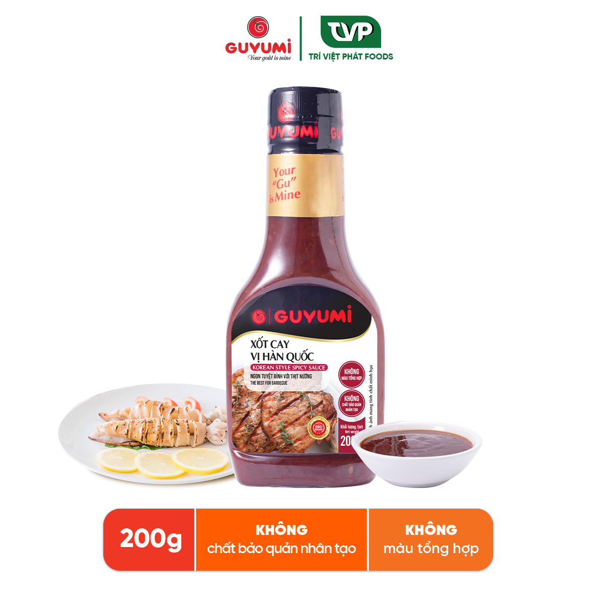 Xốt cay vị Hàn Quốc Guyumi bbq chấm hải sản gà đồ nướng chiên có thể ăn chay chai 200g