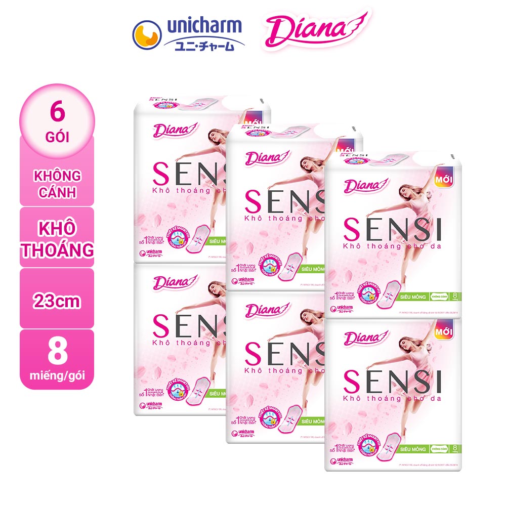 Combo 6 Băng Vệ Sinh Diana Sensi Siêu Mỏng Không Cánh 08 Miếng/Gói